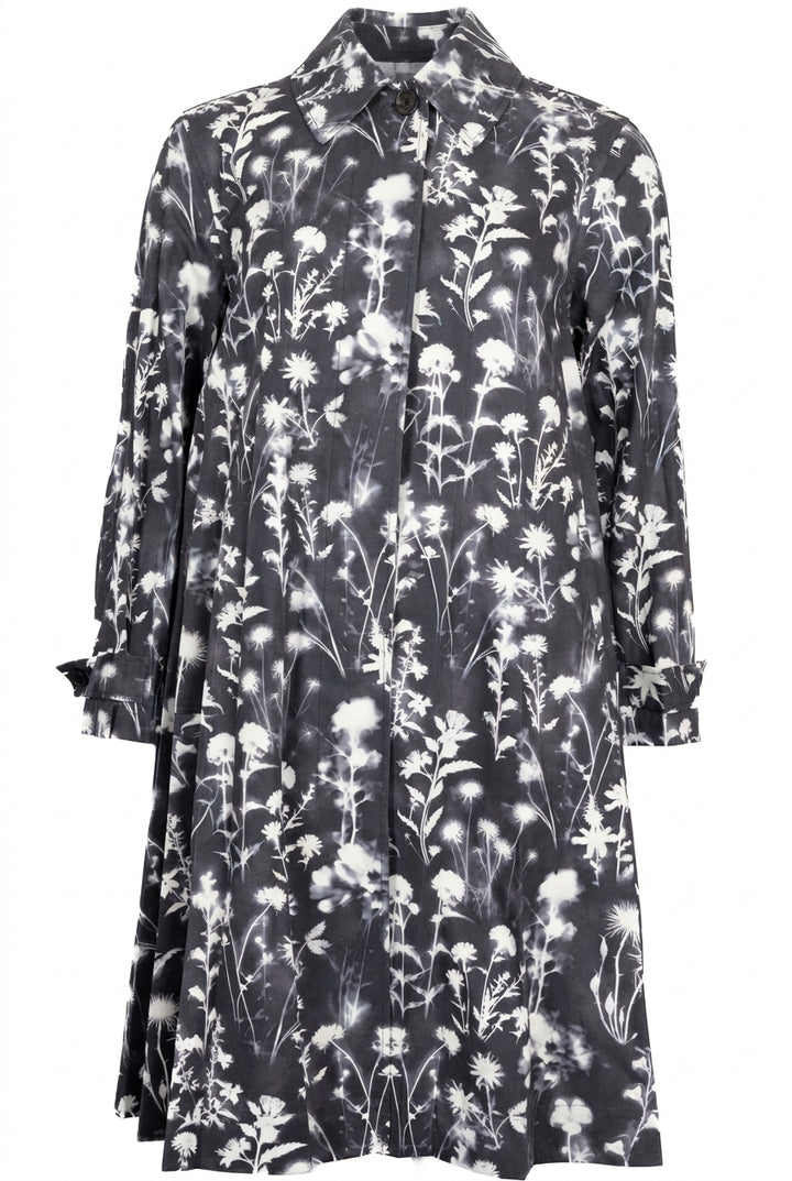 CHRISTIAN DIOR Floral Print Trench Coat Cotton Dark grey