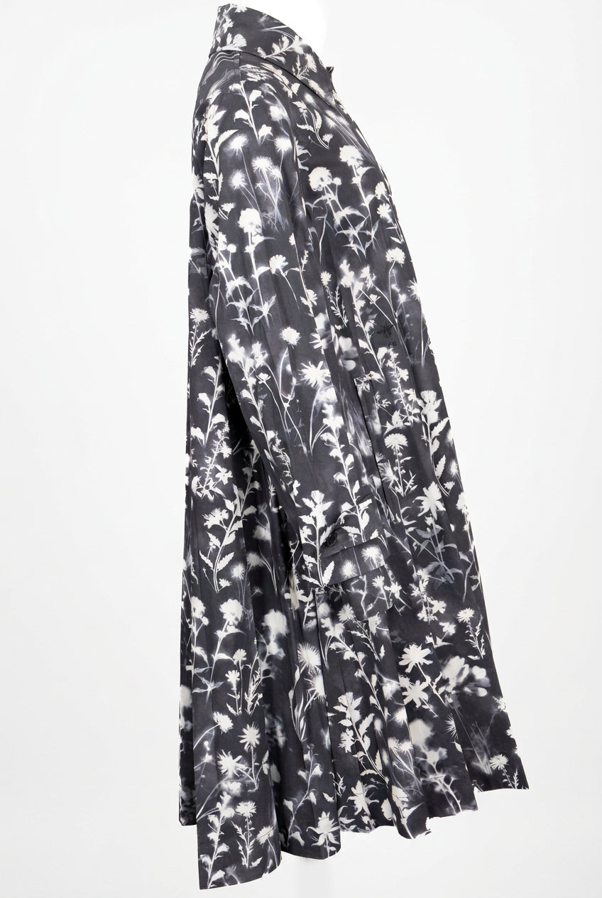 CHRISTIAN DIOR Floral Print Trench Coat Cotton Dark grey