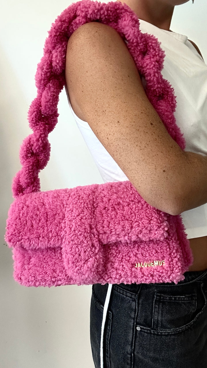 JACQUEMUS Le Bambidou Shearling Shoulder Bag Pink