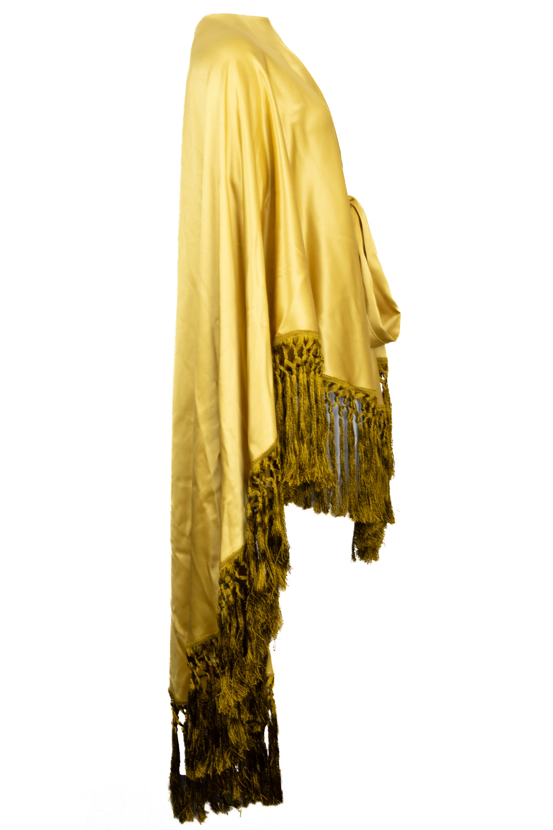 VALENTINO Belted Fringed Cape Dress Silk Yellow