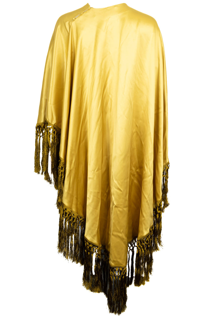 VALENTINO Belted Fringed Cape Dress Silk Yellow