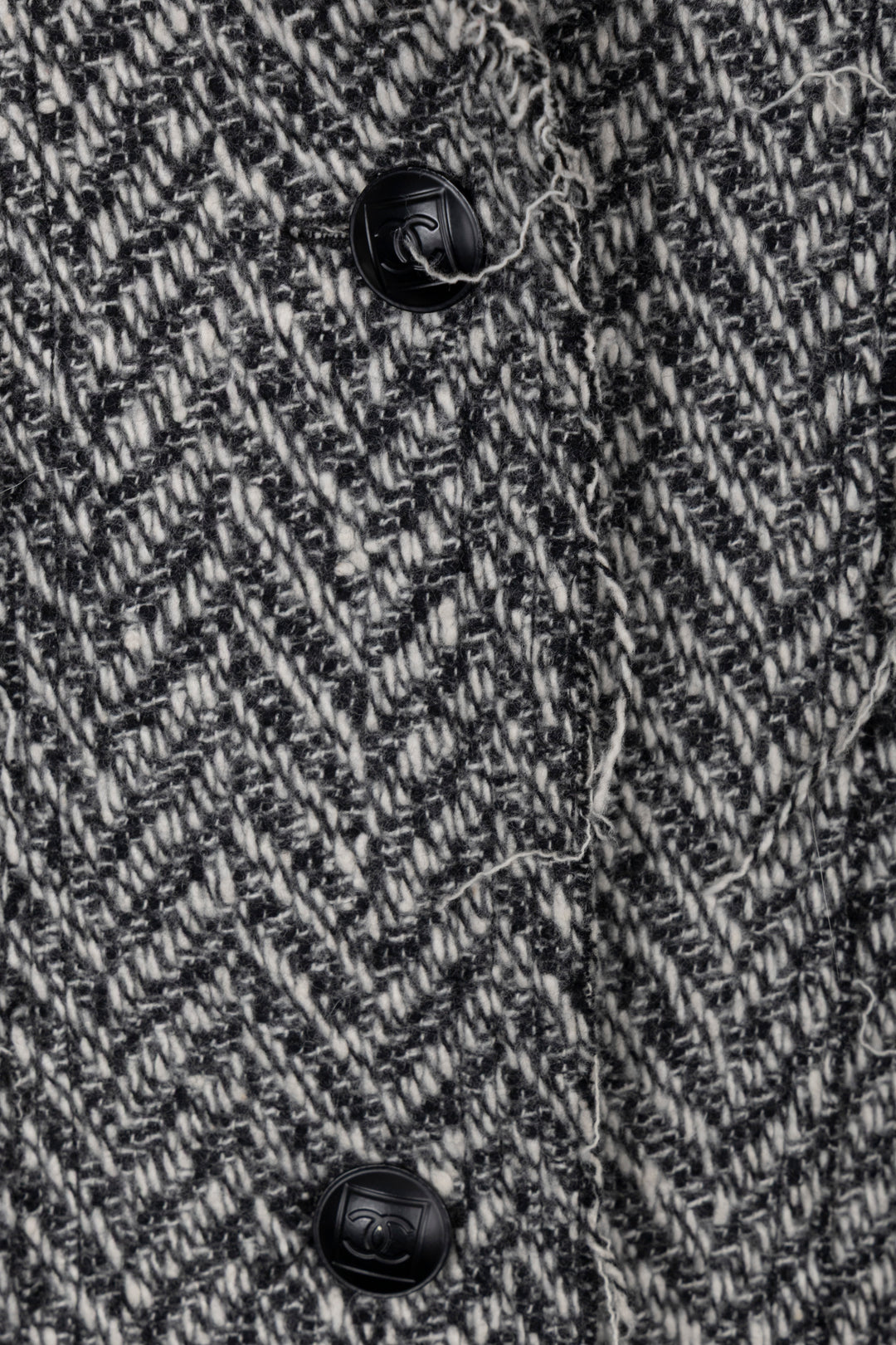 CHANEL 2008 Zigzag Distressed Knit Jacket Black White