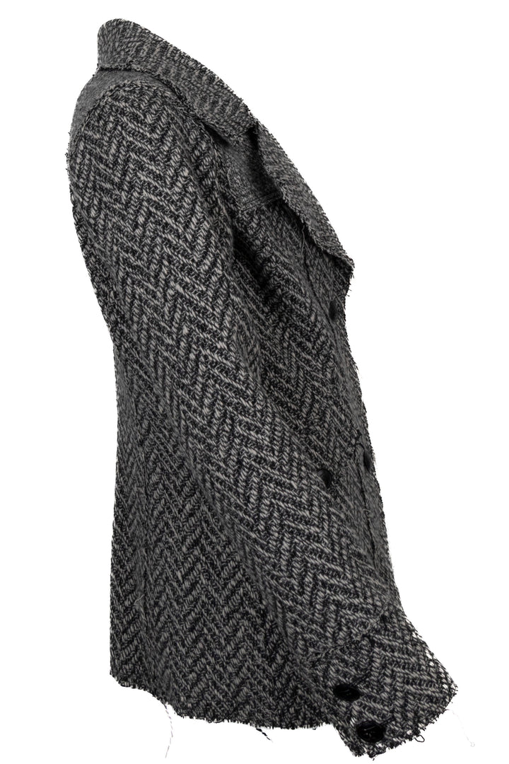 CHANEL 2008 Zigzag Distressed Knit Jacket Black White