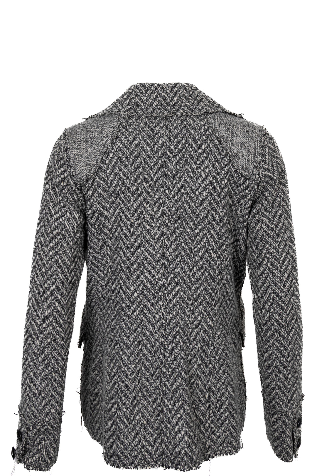 CHANEL 2008 Zigzag Distressed Knit Jacket Black White