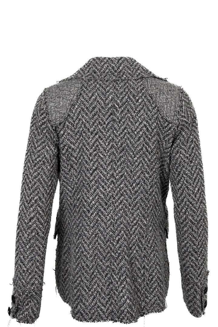 CHANEL 2008 Zigzag Distressed Knit Jacket Black White