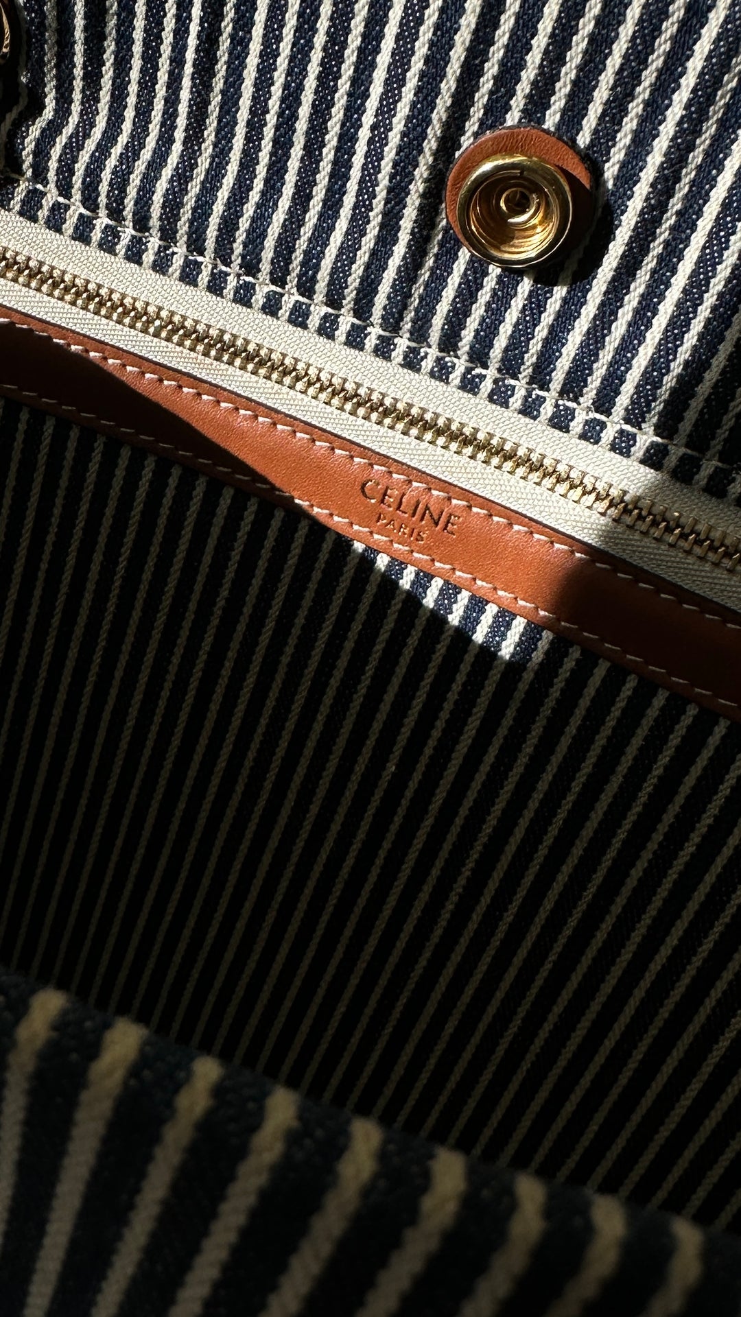 CELINE Striped Cabas Tote Bag Denim