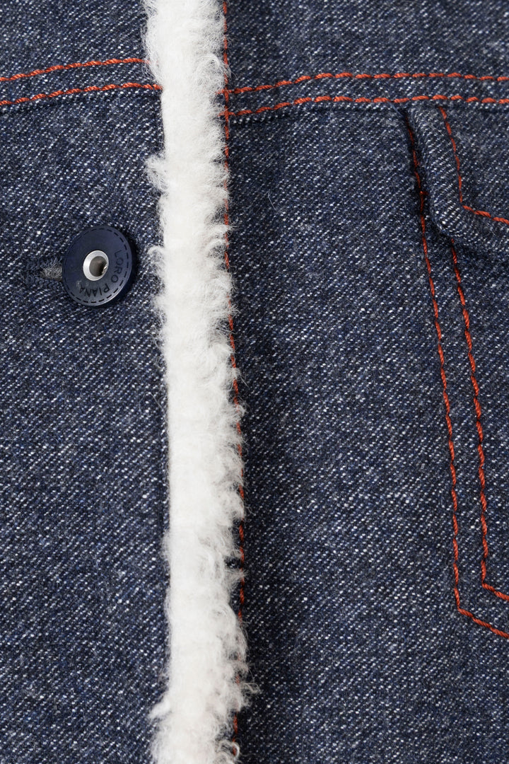 Manteau LORO PIANA bleu marine en cachemire avec col en peau lainée