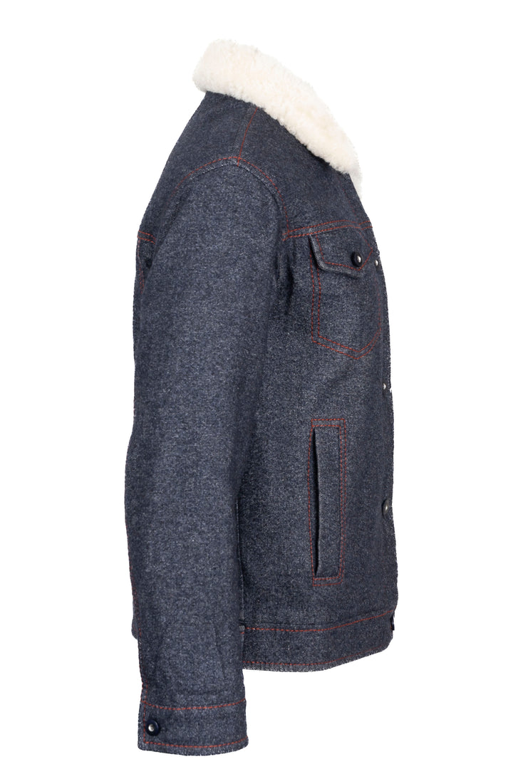 Manteau LORO PIANA bleu marine en cachemire avec col en peau lainée