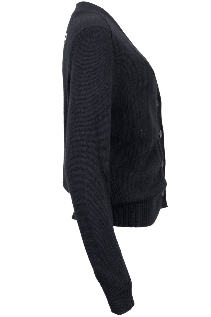 CHRISTIAN DIOR Logo V Neck Knit Cardigan Cashmere Black