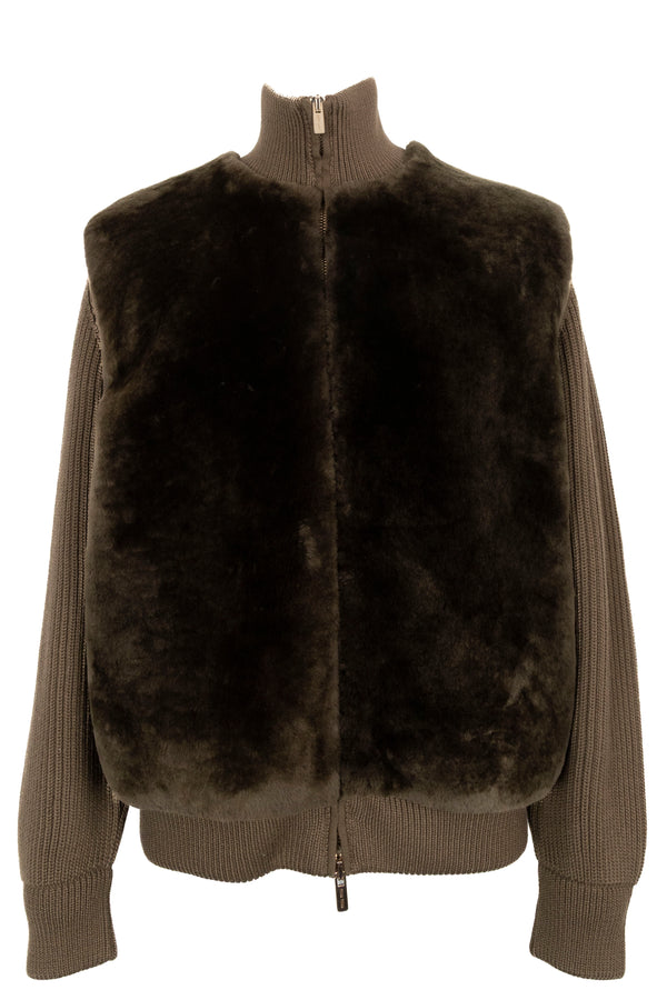 MIUMIU Knit Jacket Shearling Green