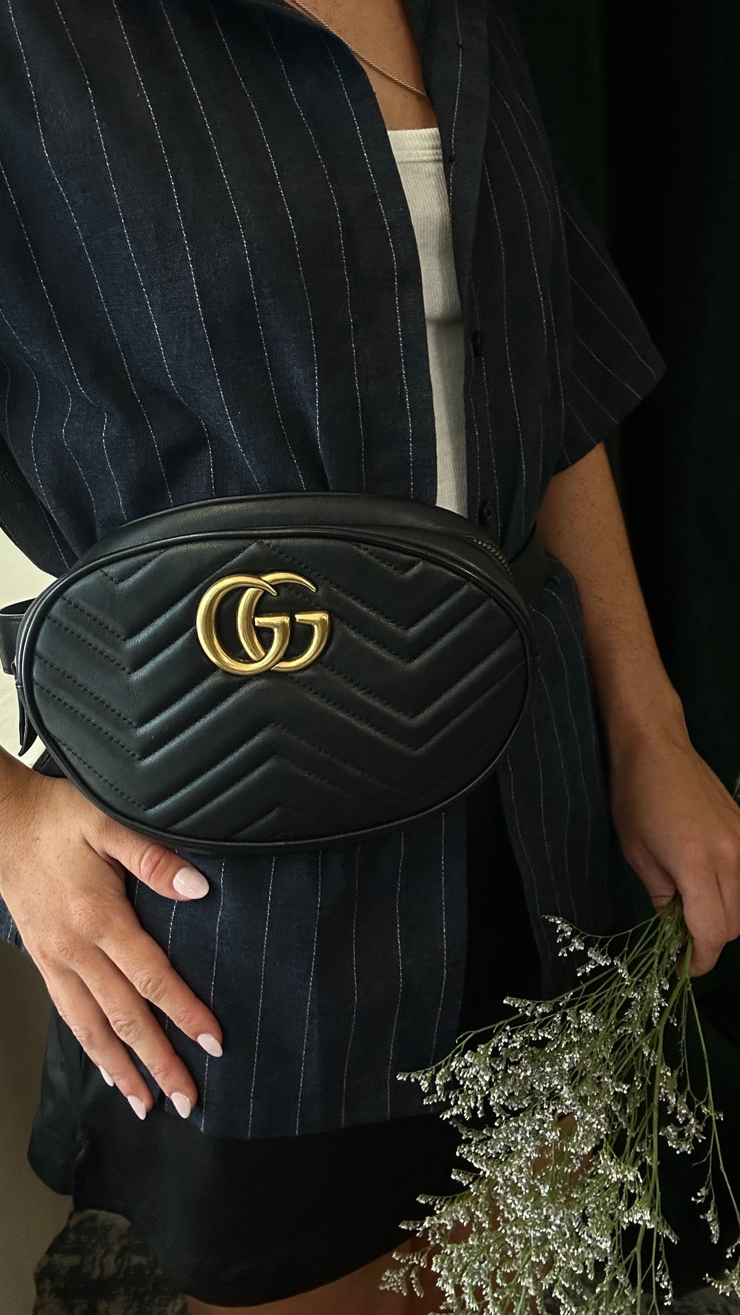 GUCCI Small Marmont Belt Bag Black Leather
