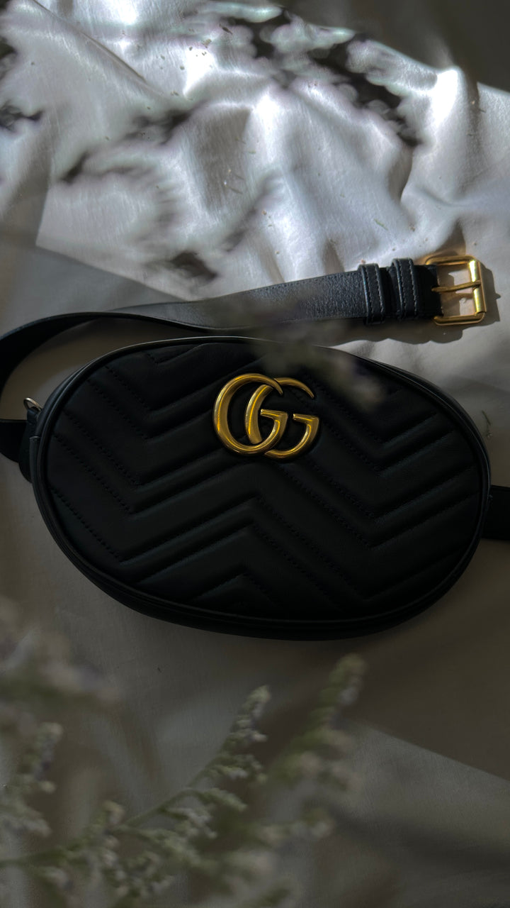 GUCCI Small Marmont Belt Bag Black Leather