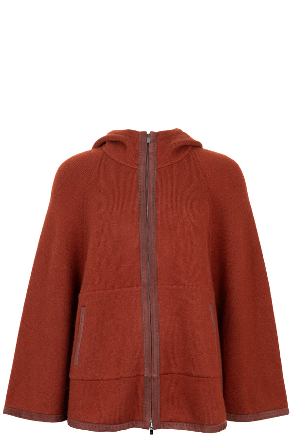 LORO PIANA Cardigan cape réversible en cachemire brique