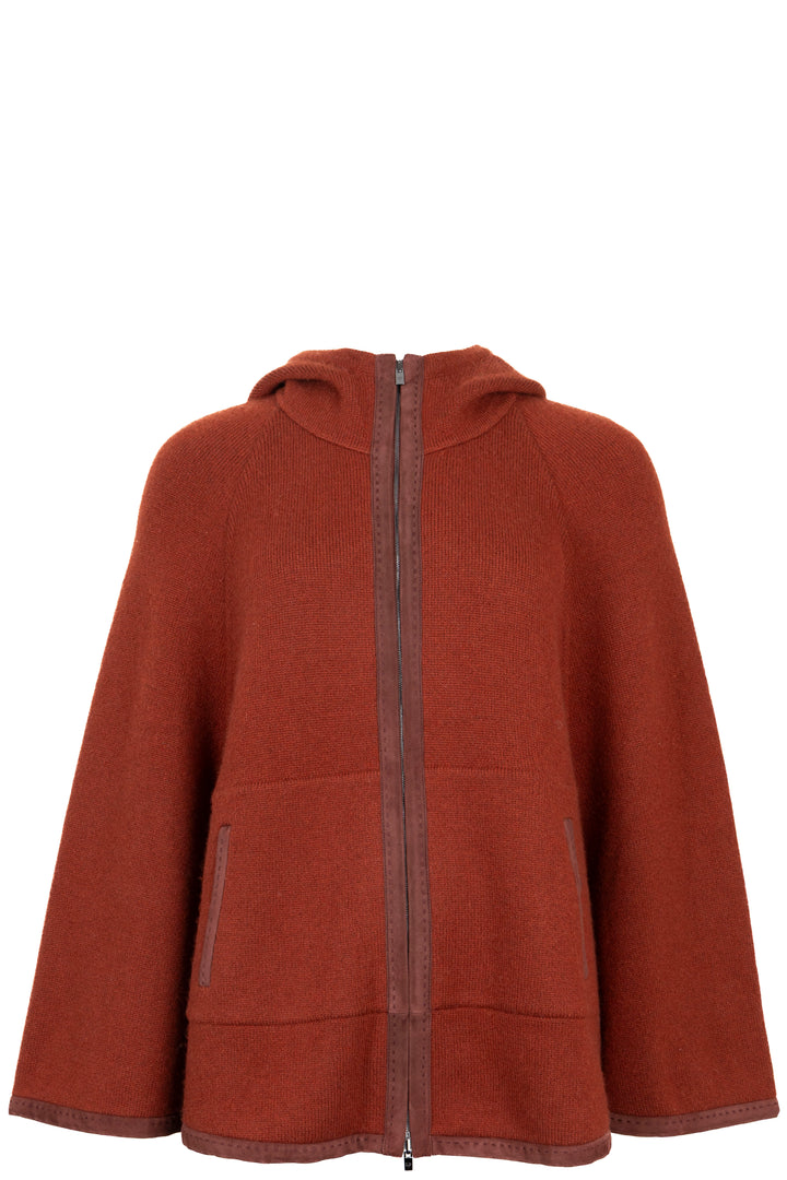 LORO PIANA Cardigan cape réversible en cachemire brique