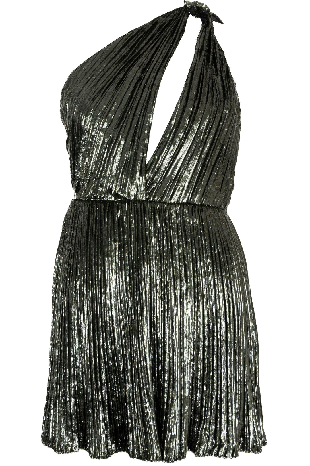 SAINT LAURENT Mini-robe plissée métallisée verte