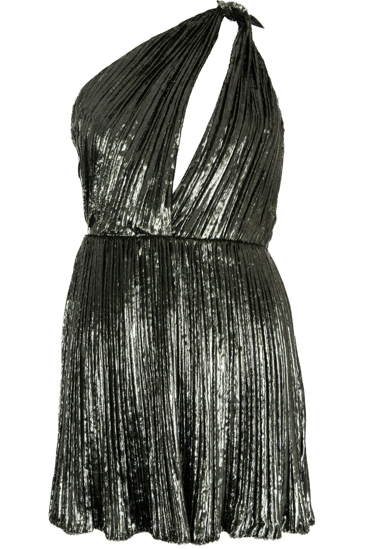 SAINT LAURENT Mini-robe plissée métallisée verte