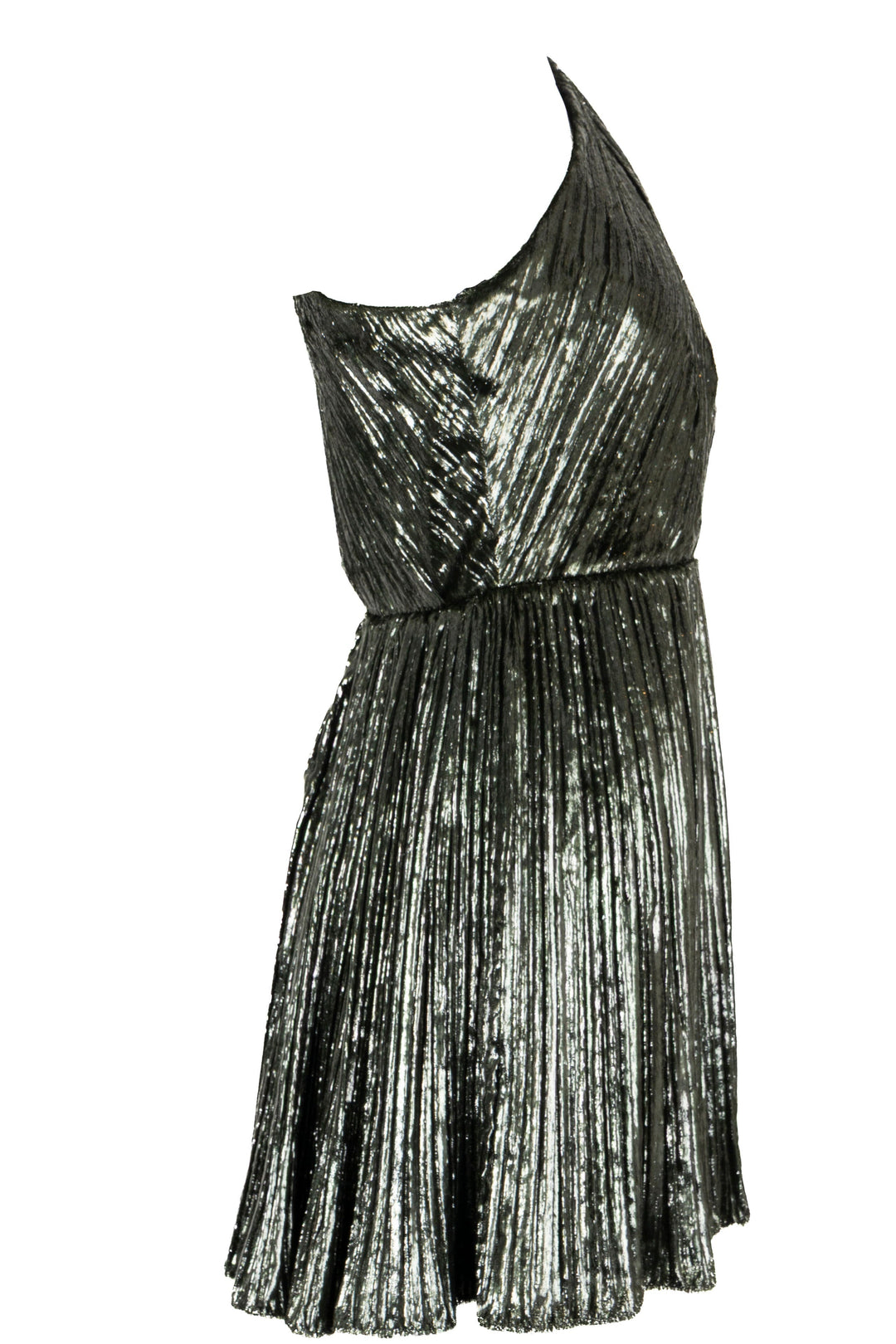 SAINT LAURENT Mini-robe plissée métallisée verte