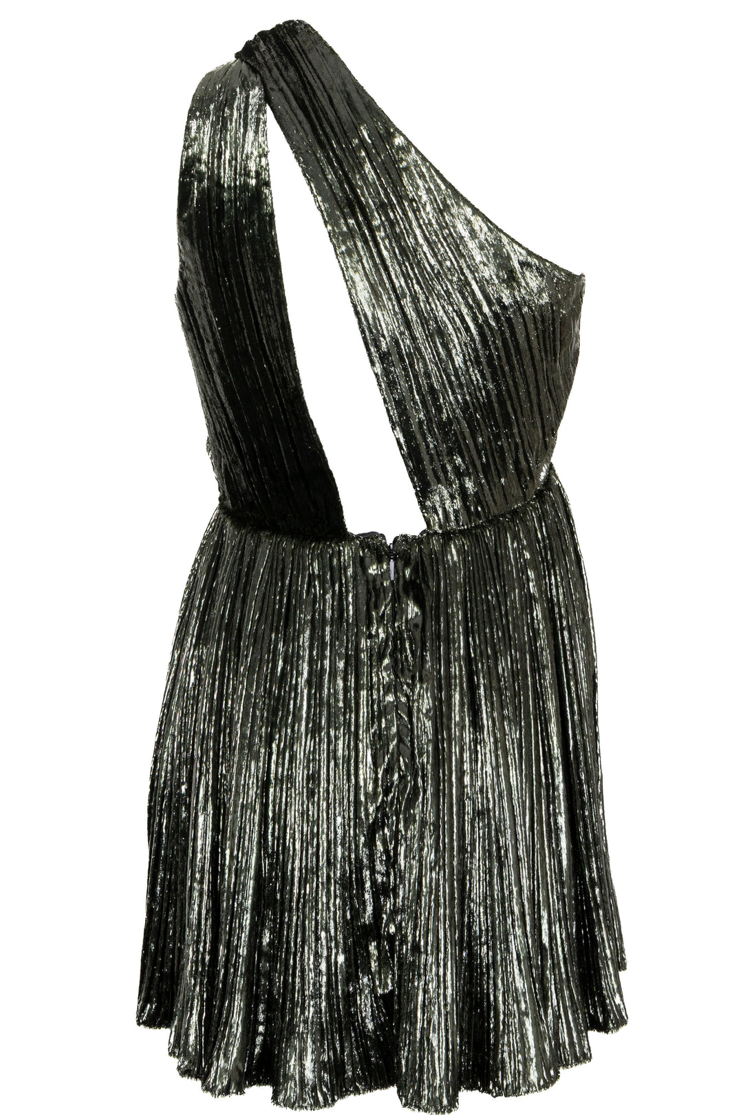 SAINT LAURENT Mini-robe plissée métallisée verte