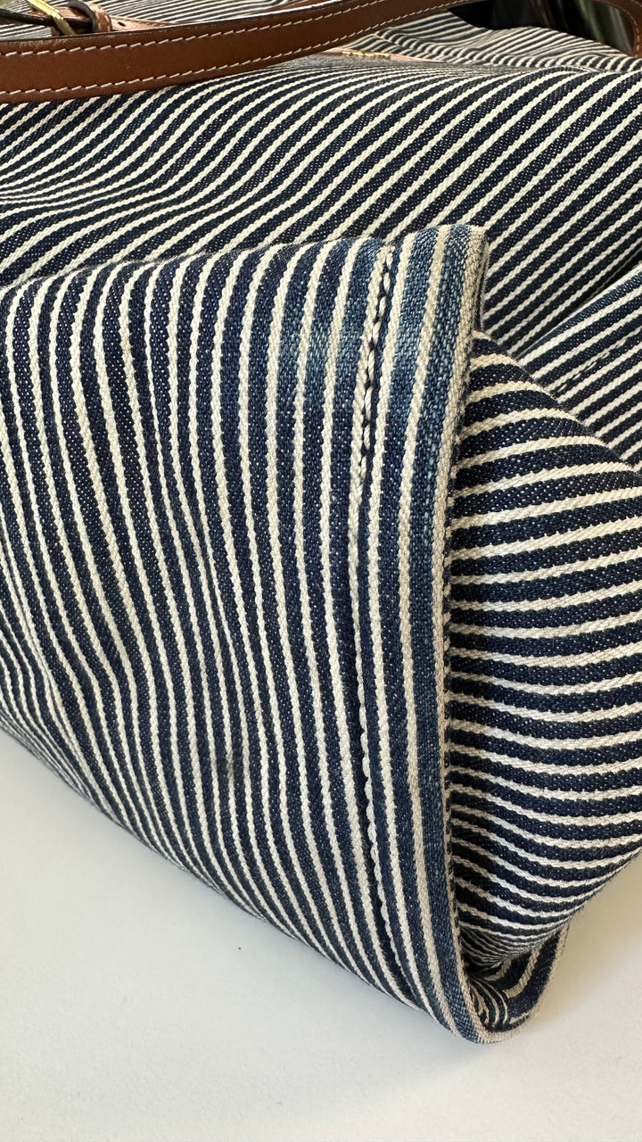 CELINE Striped Cabas Tote Bag Denim