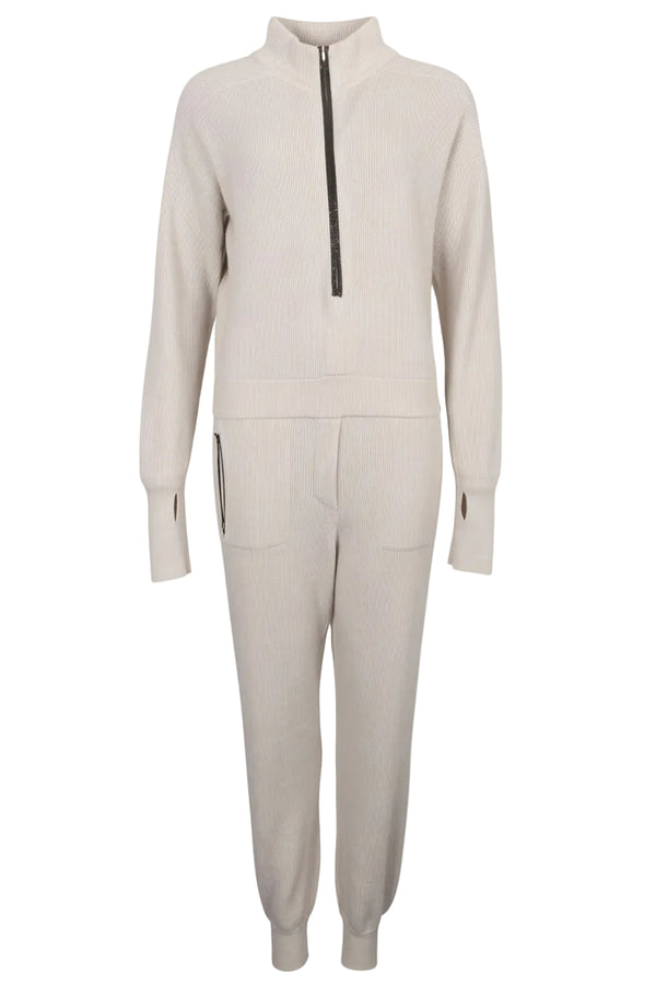 BRUNELLO CUCINELLI Monilli Knit Jumpsuit Cashmere Light Grey