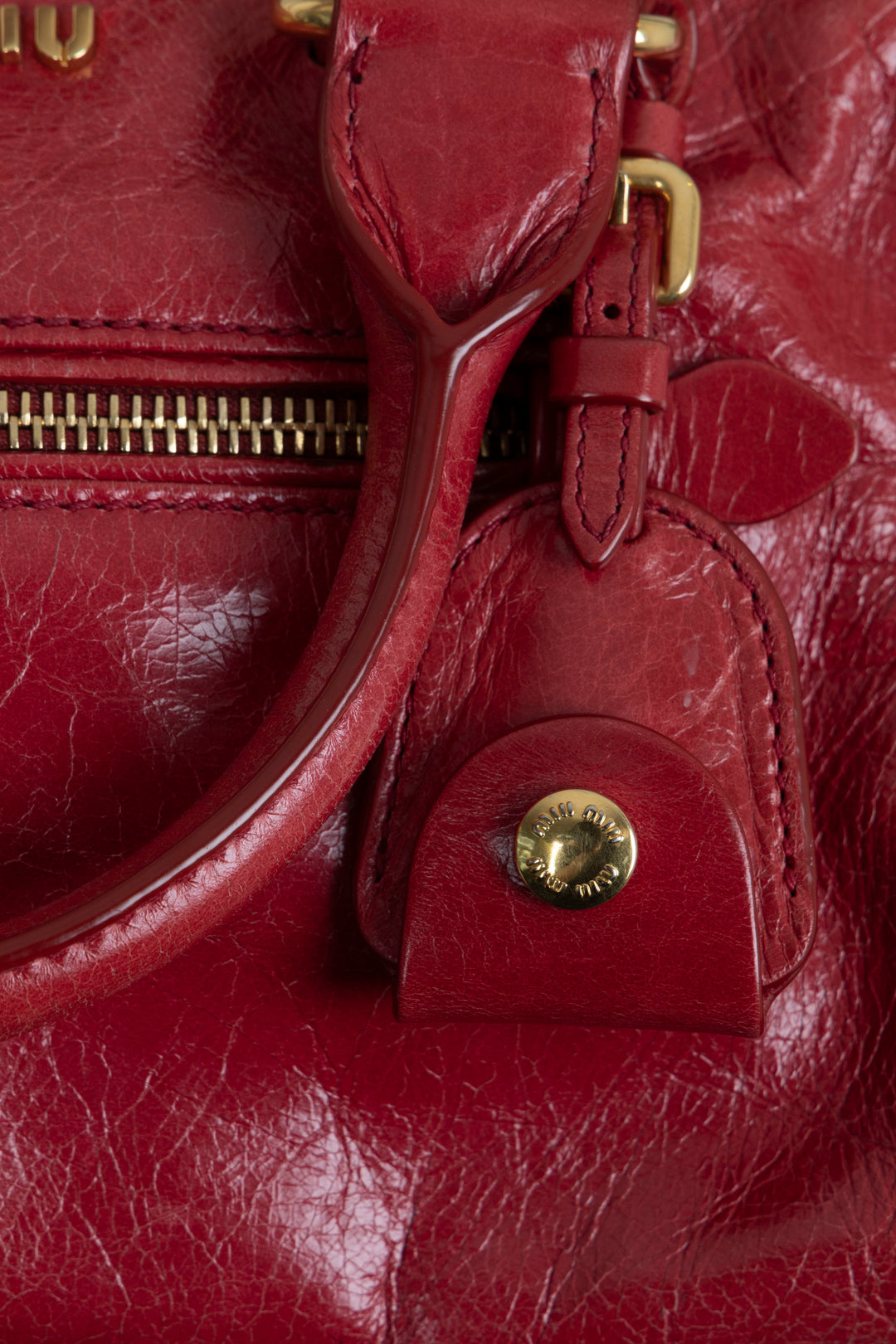 MIU MIU Vitello Shine Satchel Bag Calfskin Red