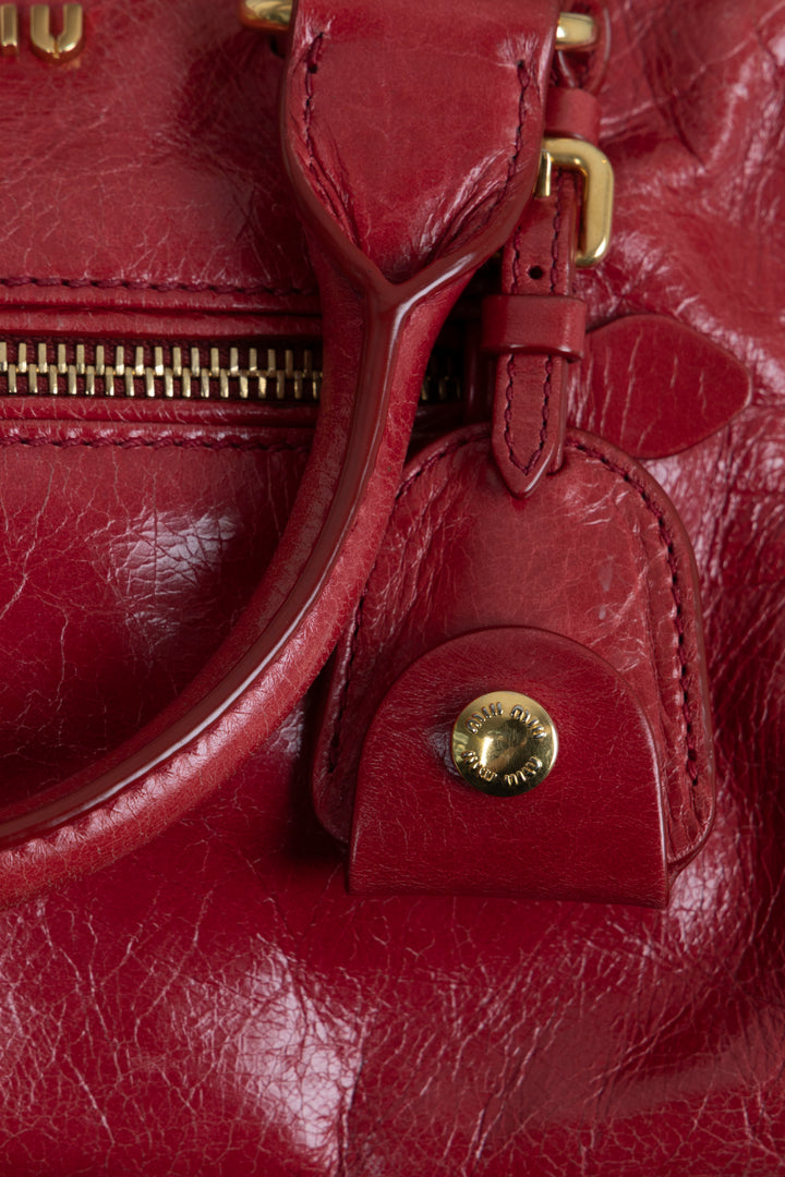 MIU MIU Vitello Shine Satchel Bag Calfskin Red