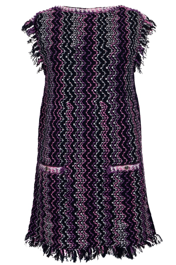 CHANEL 2021 Robe en maille à franges en coton violet