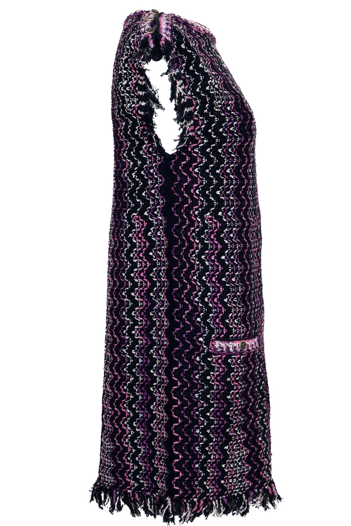 CHANEL 2021 Robe en maille à franges en coton violet