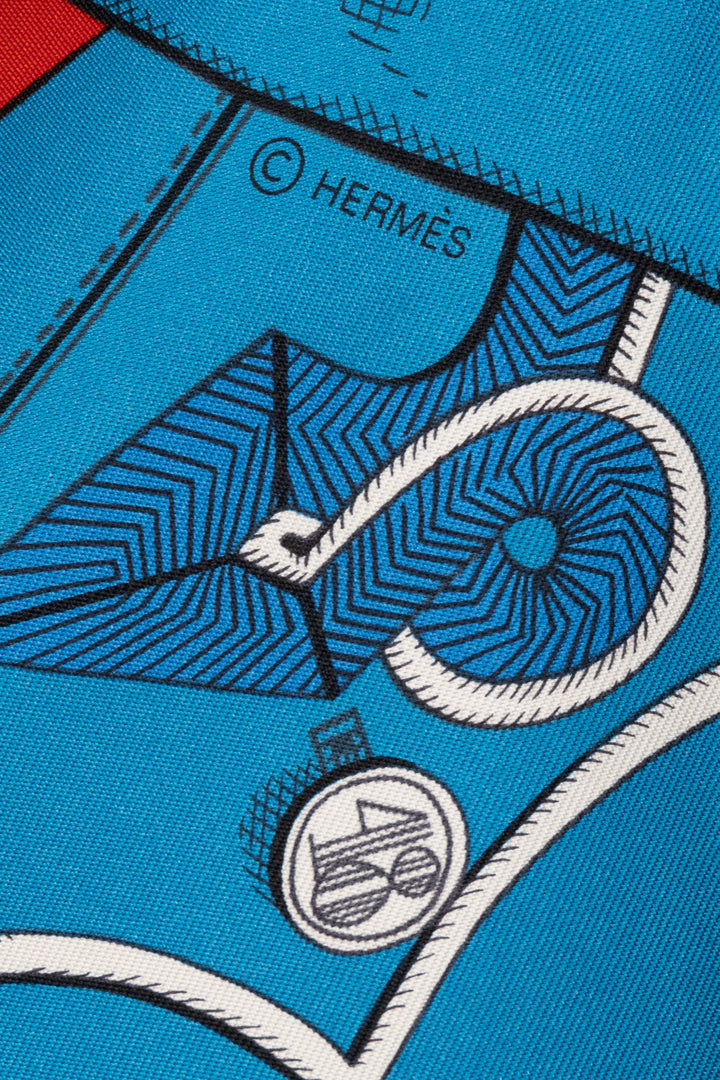 HERMÈS Zouaves Et Dragons 90 Foulard Soie Bleu Orange