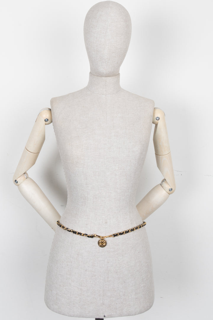 CHANEL Chain Belt Gold and Black Leather 1982