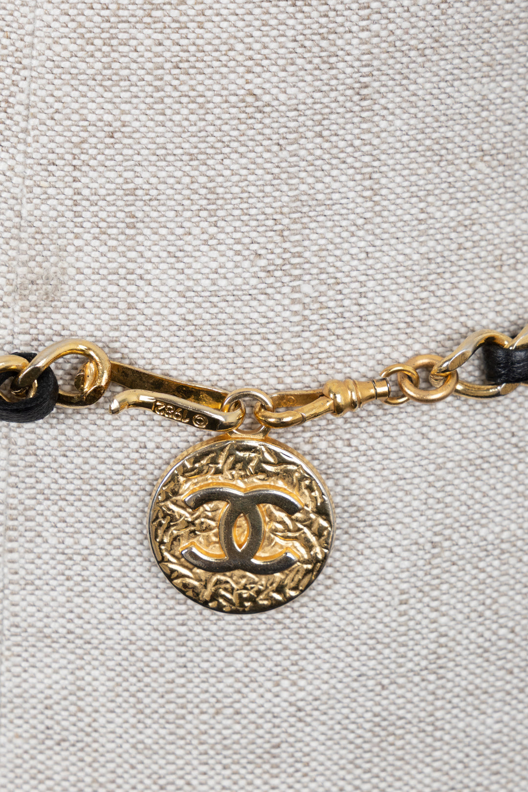 CHANEL Chain Belt Gold and Black Leather 1982