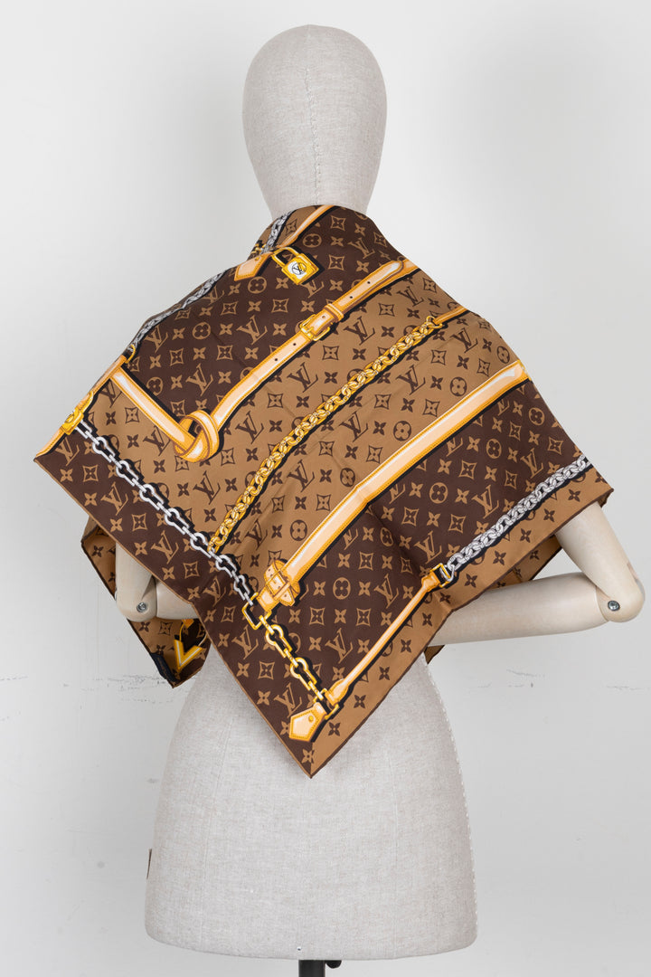 LOUIS VUITTON Confidential Carre 90 Silk Brown