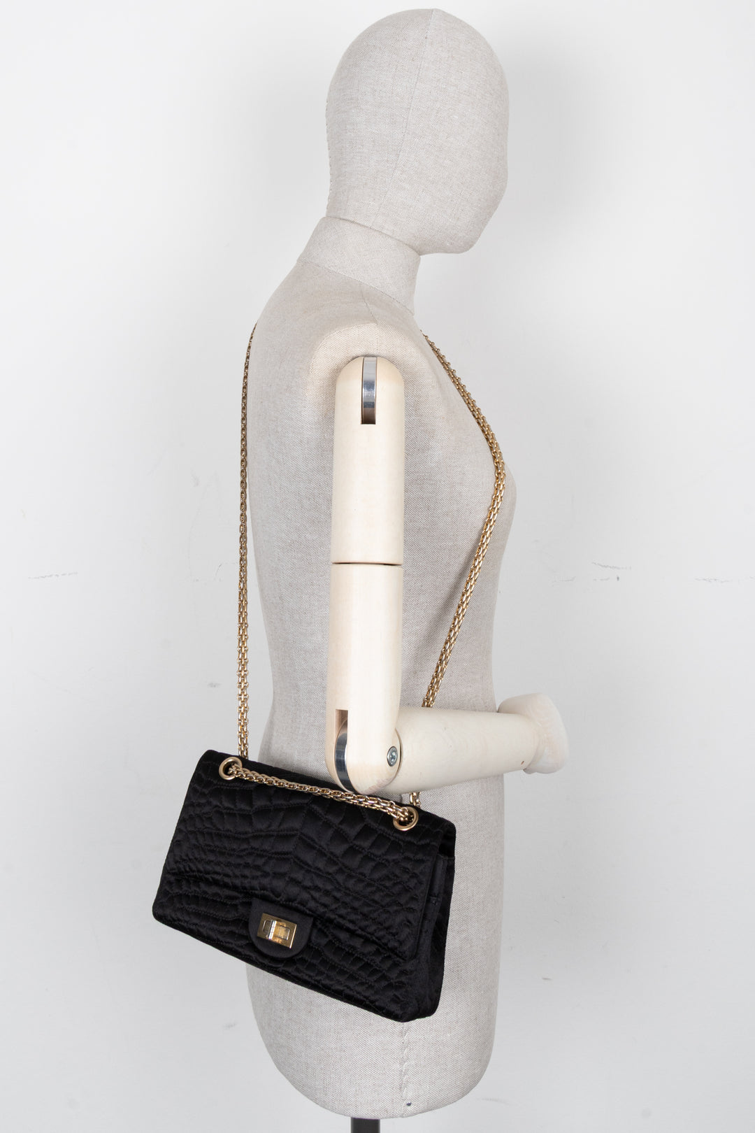 CHANEL 2.55 Reissue Croco Quilted Satin Crossbody Bag Black