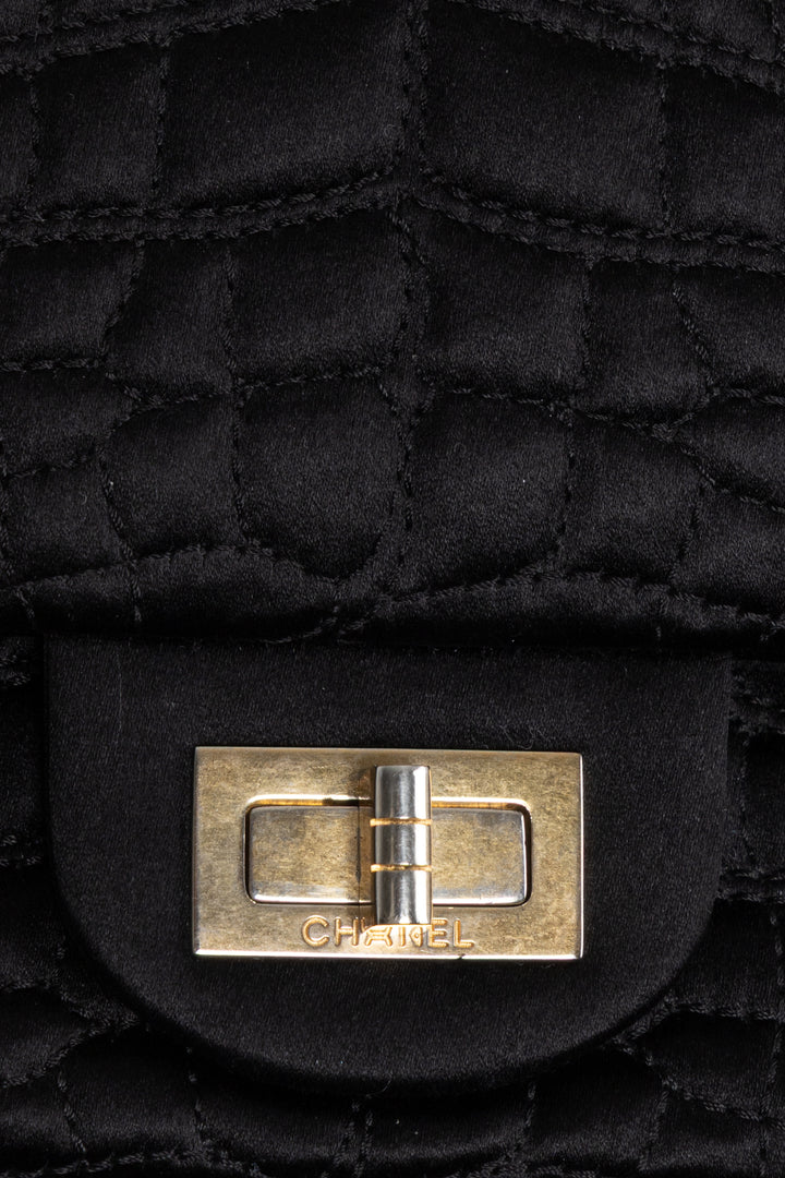 CHANEL 2.55 Reissue Croco Quilted Satin Crossbody Bag Black
