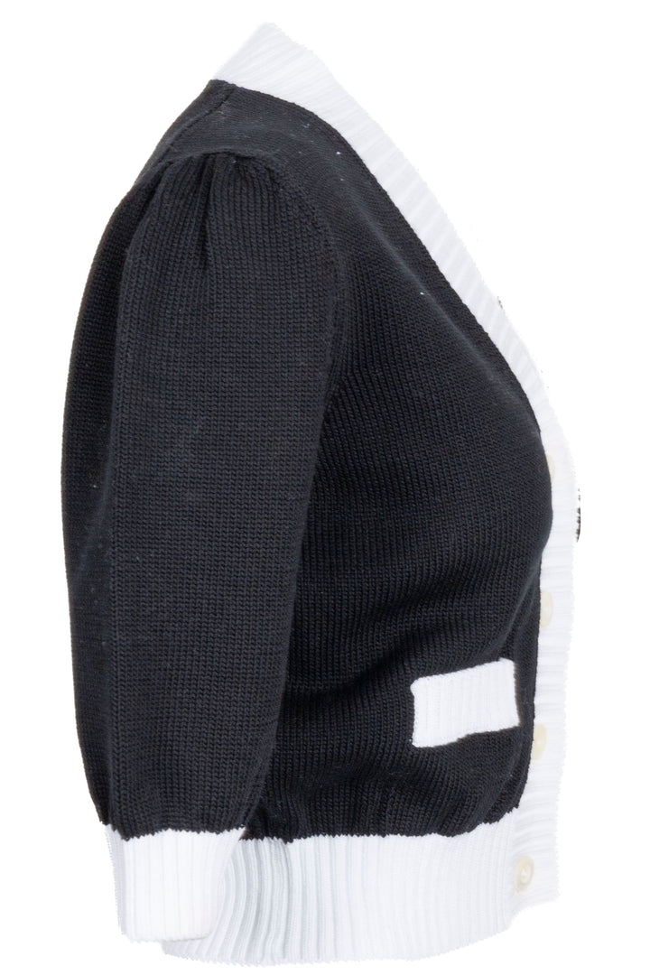 PRADA Cropped Logo Knit Cardigan Black