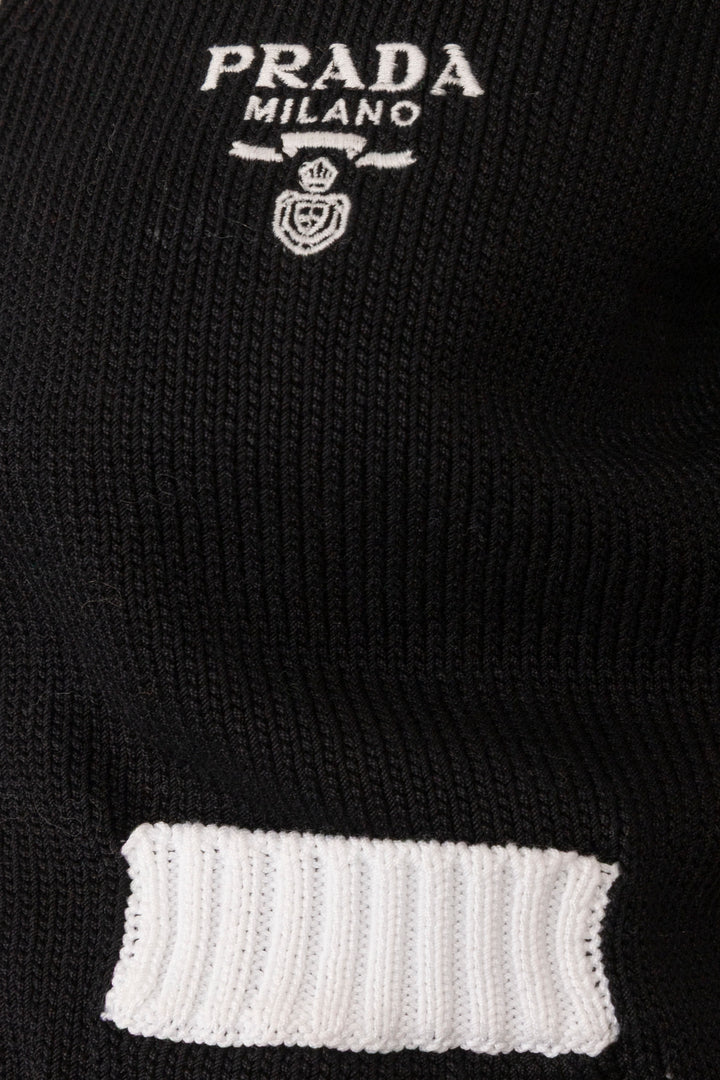PRADA Cropped Logo Knit Cardigan Black