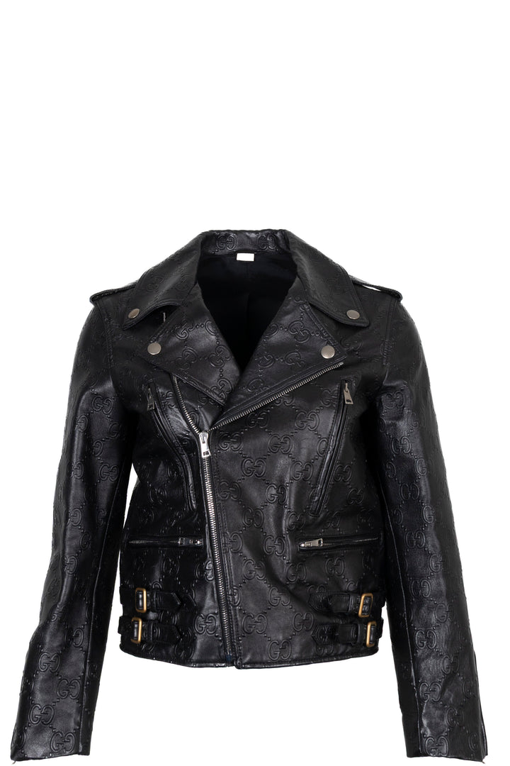 GUCCI GG Leather Zip Biker Jacket Black