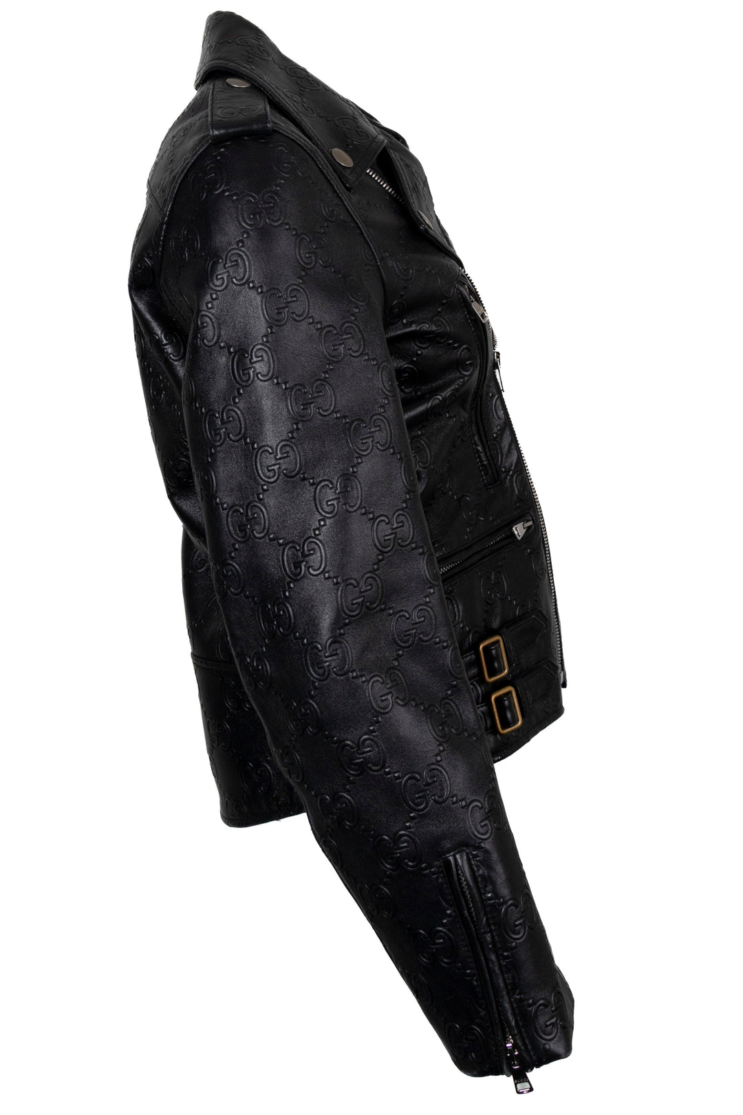 GUCCI GG Leather Zip Biker Jacket Black