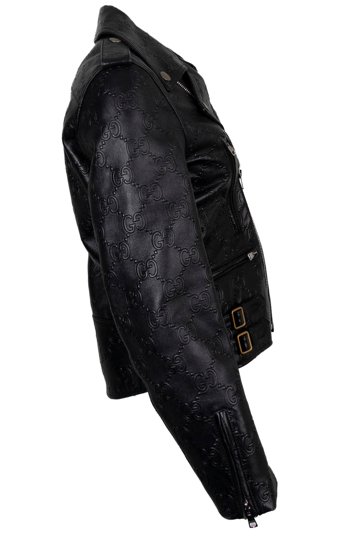 GUCCI GG Leather Zip Biker Jacket Black