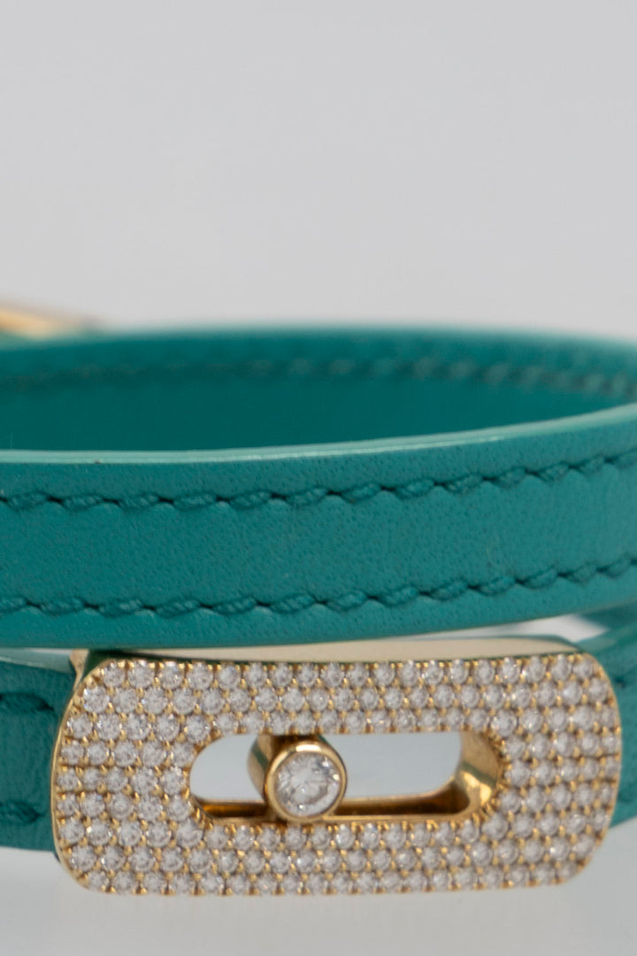 MESSIKA My Move Gold Pave Bracelet Leather Diamonds Turquoise