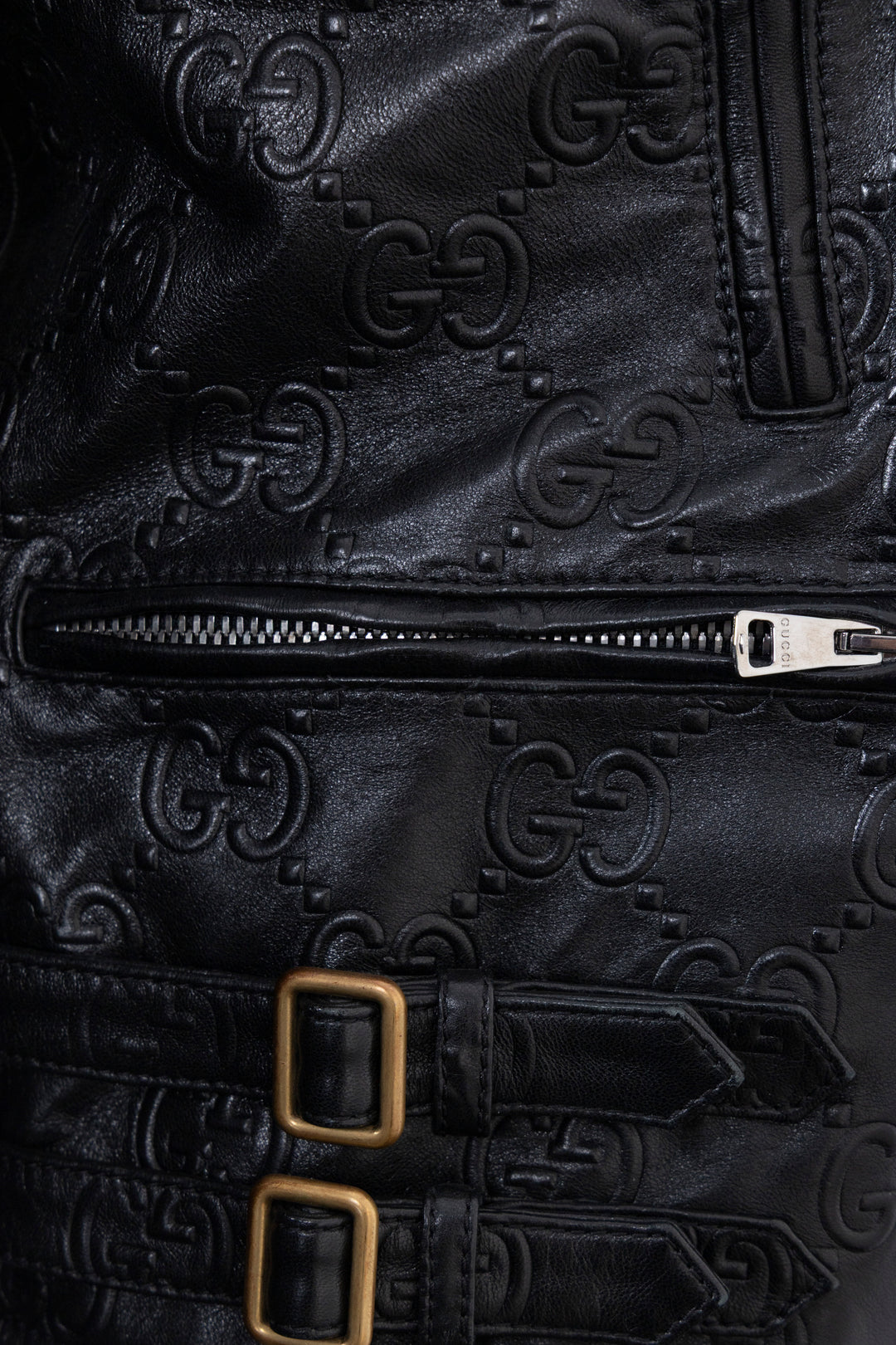 GUCCI GG Leather Zip Biker Jacket Black