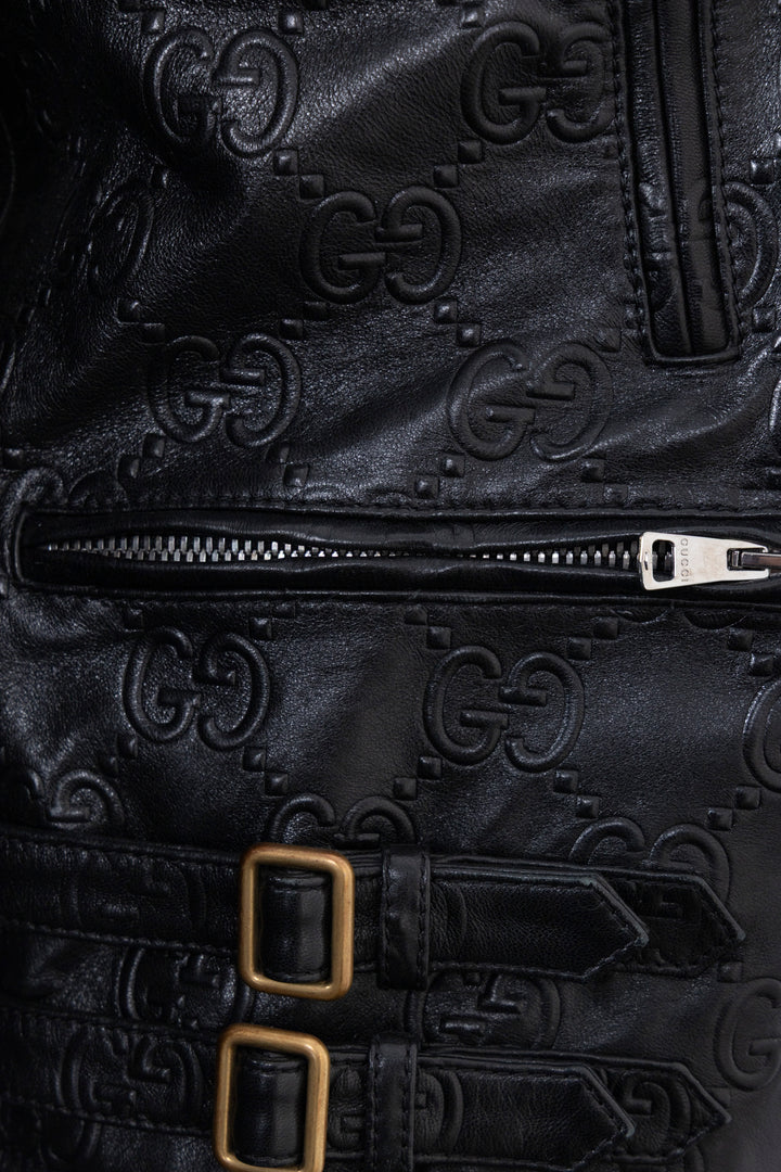 GUCCI GG Leather Zip Biker Jacket Black