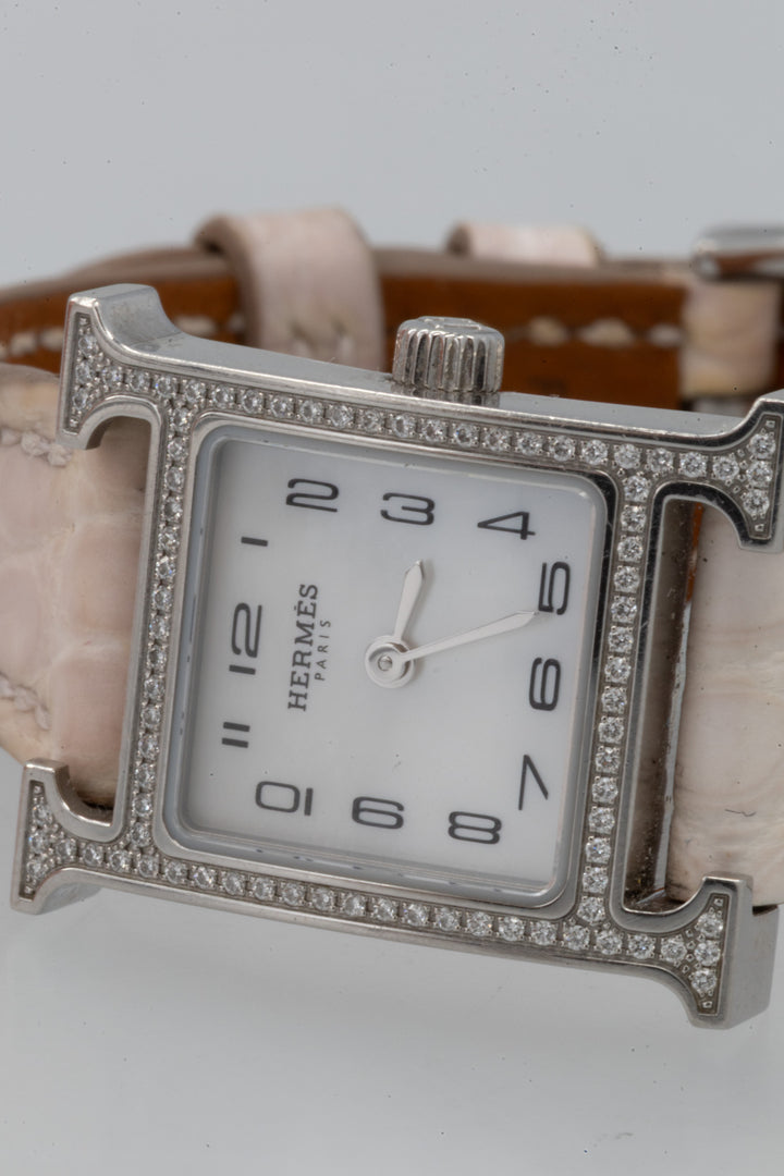 HERMÈS Mini Heure H Diamants Alligator