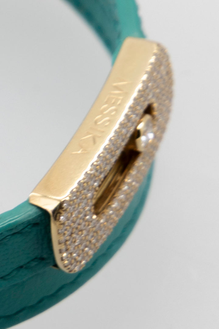 MESSIKA My Move Gold Pave Bracelet Leather Diamonds Turquoise