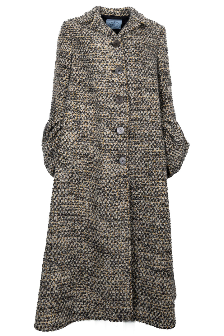 PRADA Long Tweed Coat Yellow White Black