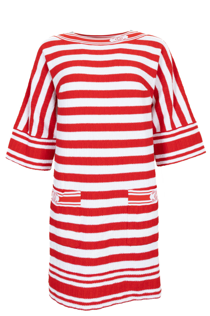 CHANEL 2019 CC Striped Dress Red White
