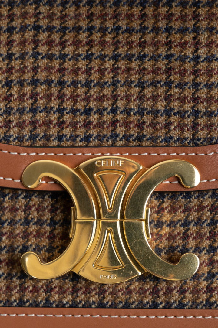 CELINE Teen Triomphe Houndstooth Crossbody Bag Brown