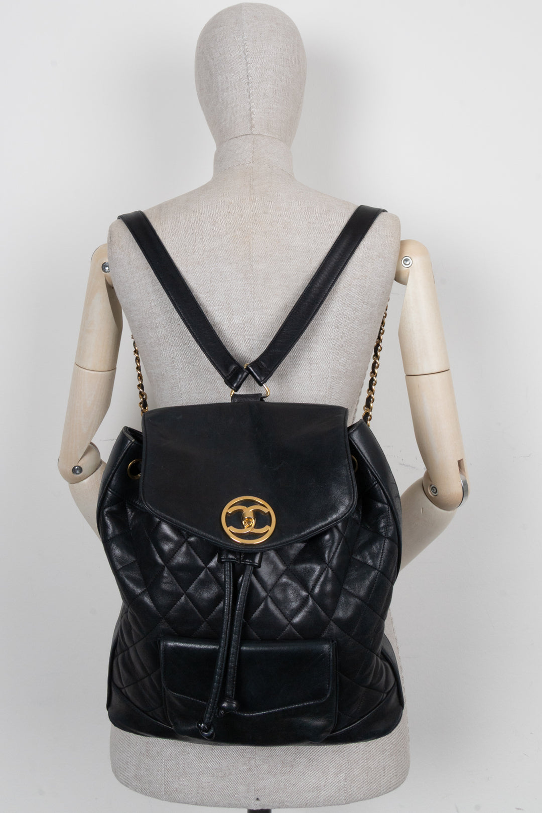 CHANEL Vintage Drawstring CC Backpack Large Black