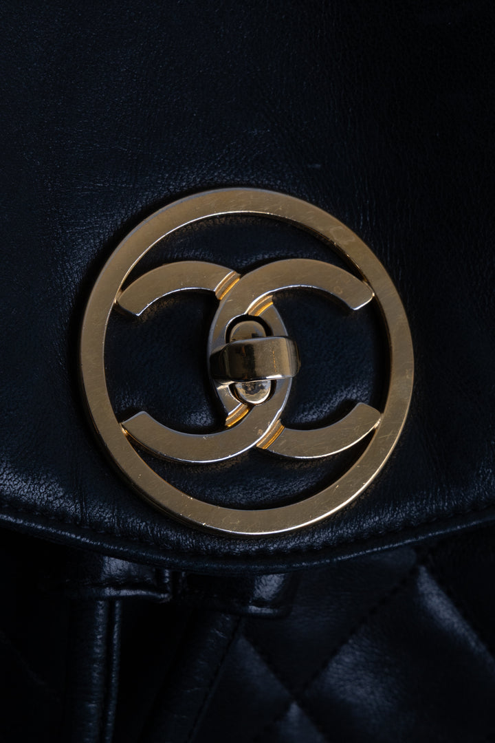 CHANEL Vintage Drawstring CC Backpack Large Black