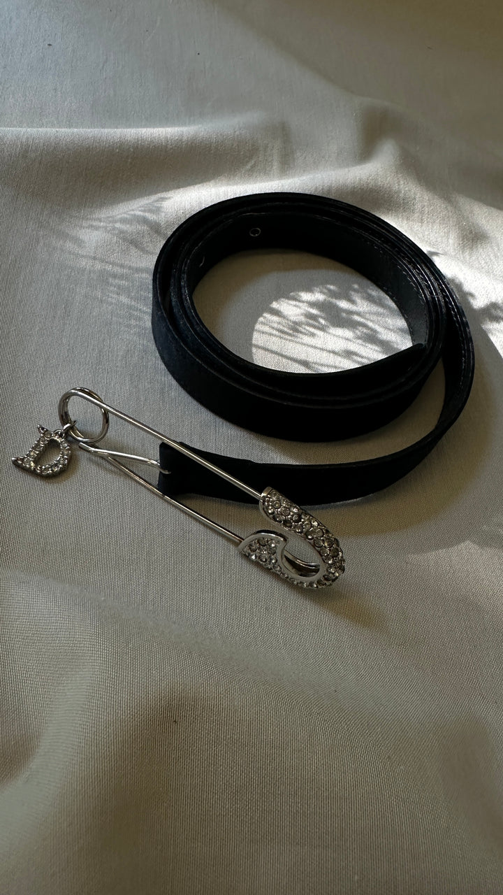 CHRISTIAN DIOR Pin Belt Black Satin